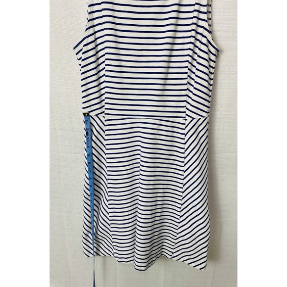 J. Crew Blue and White Strip Daybreak Ponte Knit Sleeveless Dresses - Picture 7 of 9